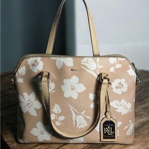 Lauren Ralph Lauren Amberly Dome Beige and White Floral Satchel
